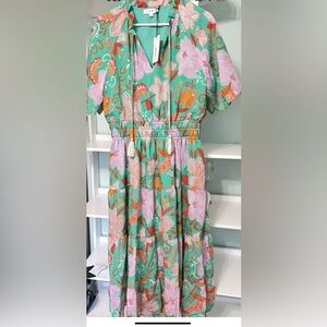 THML Floral Print Dress with Tassel Detail SZ Large NWT
